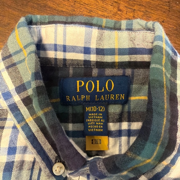 Polo Ralph Lauren Boys Green Blue Plaid Brushed Cotton Button Down M 10-12 - Picture 3 of 6